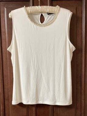Karl Lagerfeld Cream Sleeveless Pearl-Trim Camisole